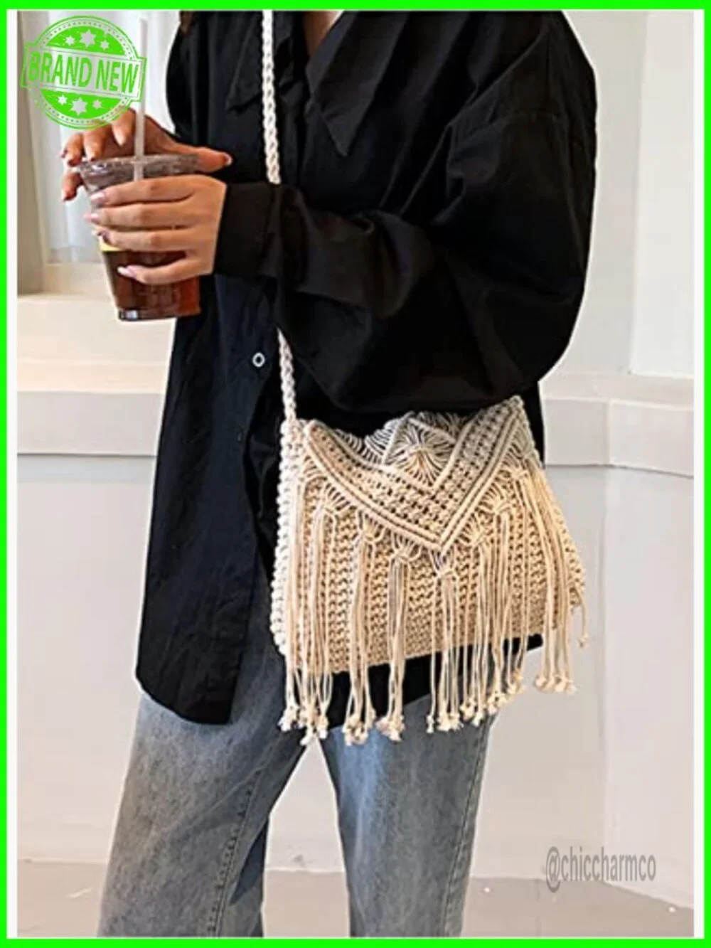 Macrame Hobo Crossbody Bag Knit Tote Shoulder Purse Summer Beach
